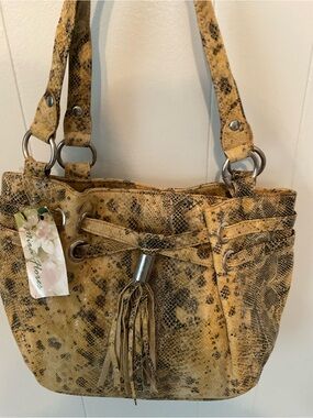 Mira Flores Women’s Snakeskin Tassel Shoulder Bag
